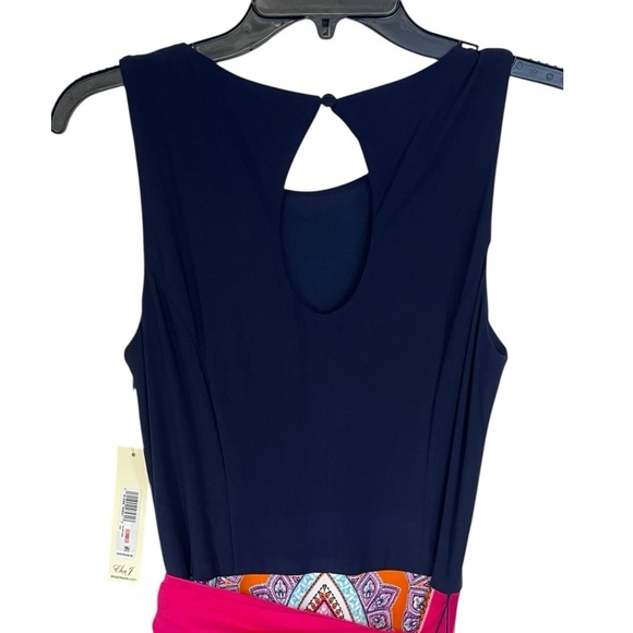 NWT Eliza J | Navy Pink Scarf Print Sleeveless‎ Belt Maxi Dress 10 - Picture 5 of 9
